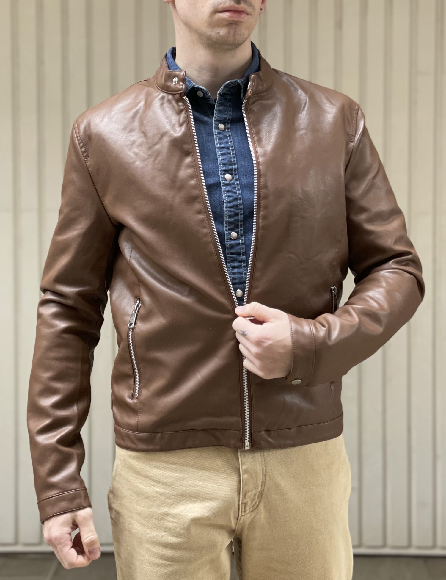 Bread and Buttons ανδρικό ταμπά Jacket από δερματίνη με μάο γιακά G12317T φωτογραφία